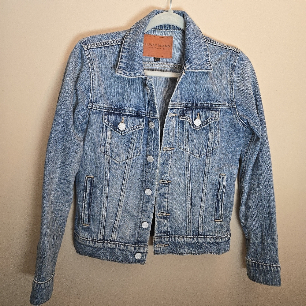 Lucky Brand Light Wash Denim Trucker Jacket Women's XS Cotton Jean Coat Vtg Vibe